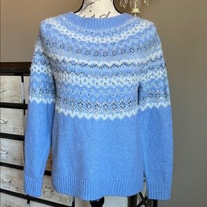 NEW Talbots Light Blue and White Fairisle Fuzzy Patterned Sweater